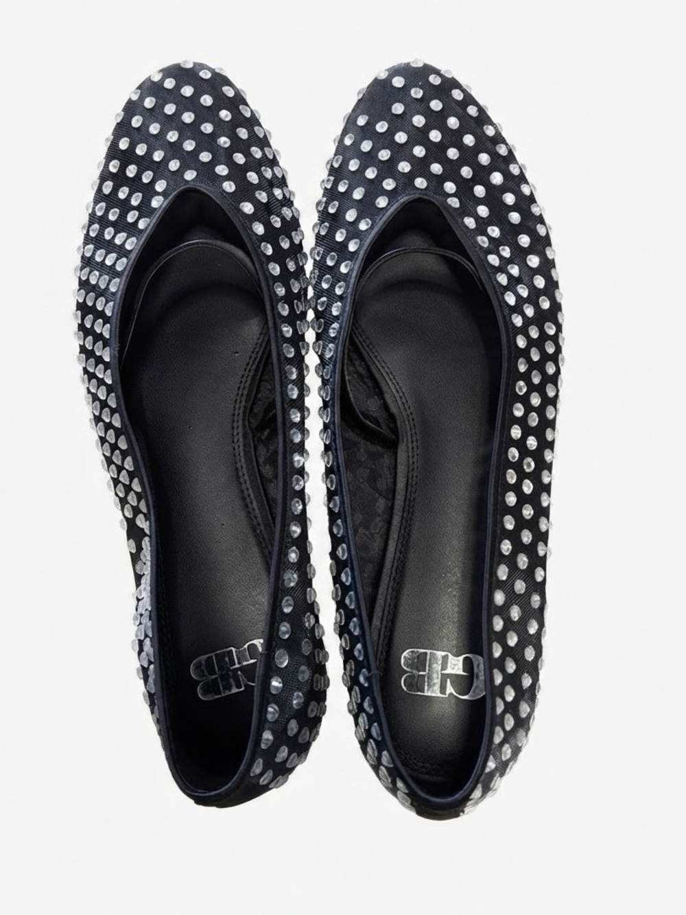 Edgy Ballet Gianni Bini Stone Cold Rhinestone Stud Mary Jane Black Flats Size 9